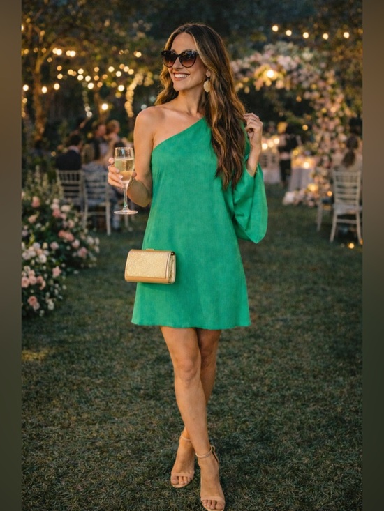 Vici Dresses & Skirts - VICI Green One Shoulder Dress 🌴 Coastal Resort Vacation Brunch Statement Mini